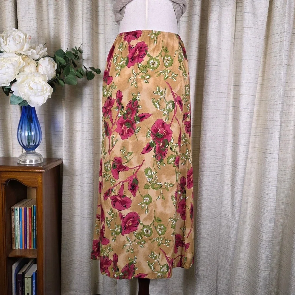 Vintage 90s Slip Skirt Size M‎ Floral Button Front Midi Soft Grunge Fairy Y2K